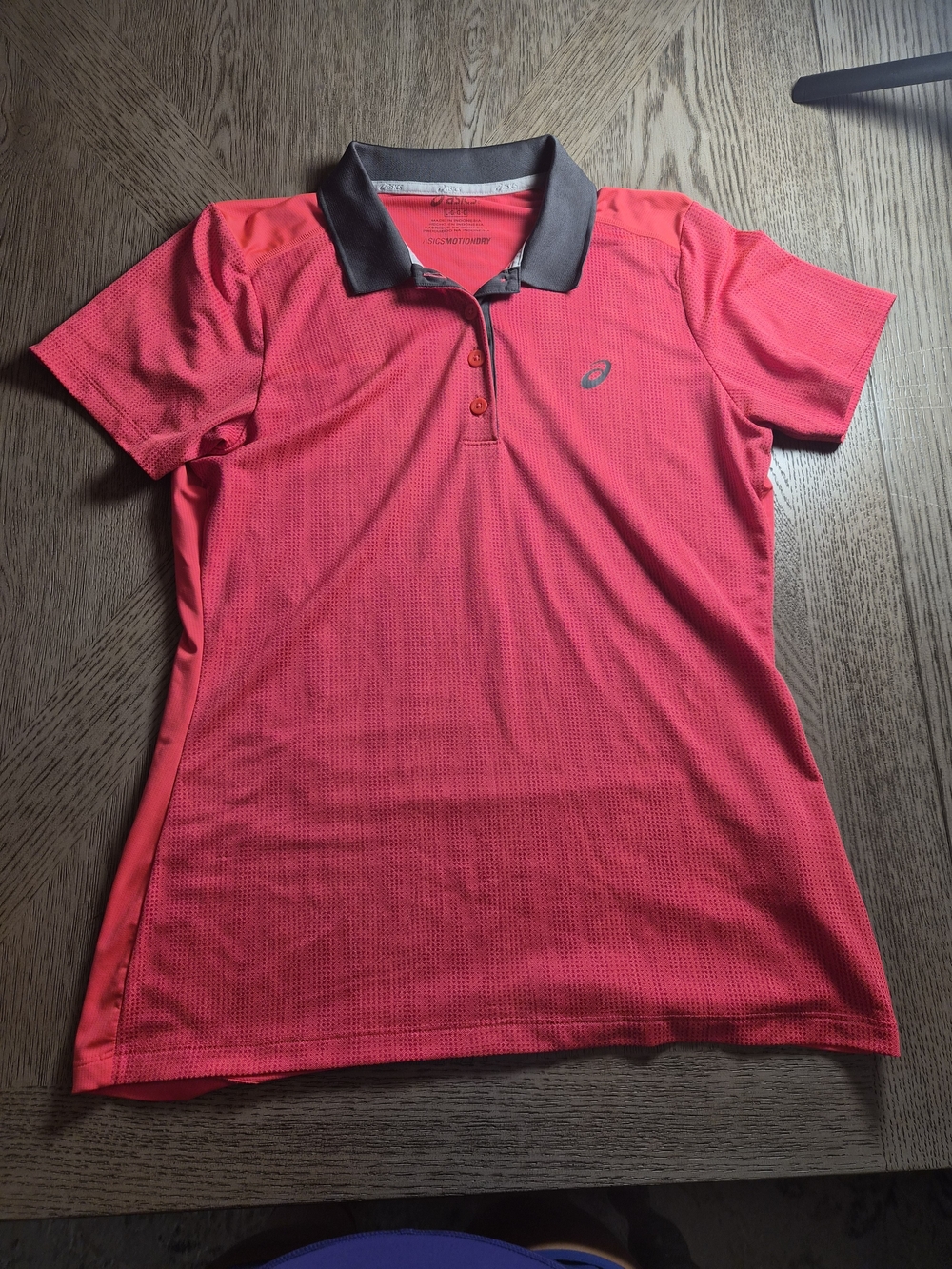 ASICS Coral Pink Short Sleeve Polo with Dark Gray Collar